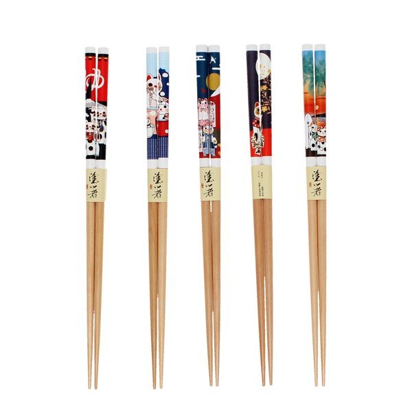 Dabīga toņa koka irbulīšu komplekts (5 gab.) Beckoning Cats – Rex London