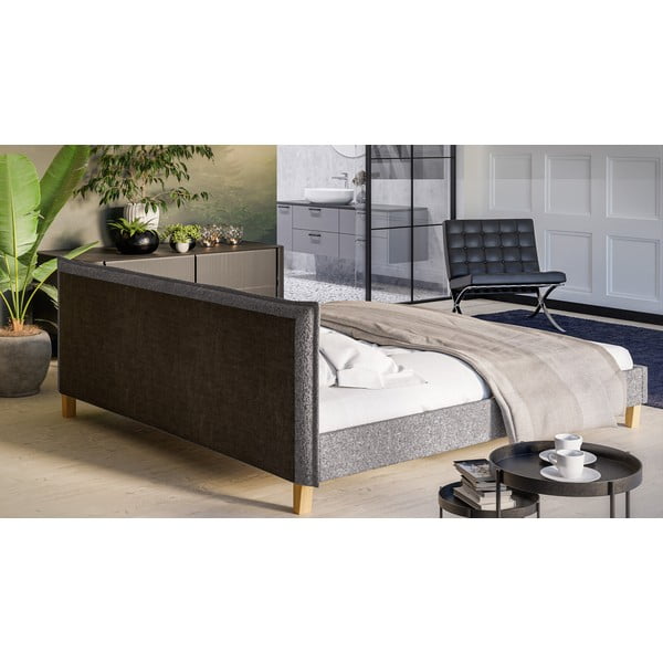 Pelēka mīksta divvietīga gulta ar režģi 200x200 cm Tina – Ropez-image-3