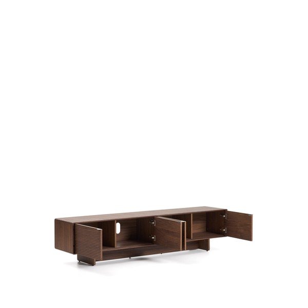 Tumši brūns TV galdiņš ar riekstkoka imitāciju 200x46x40 cm Norlen – Kave Home-image-4