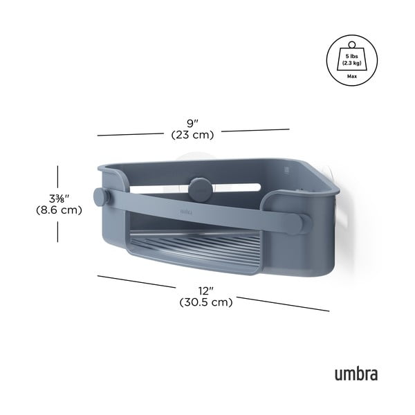 Zils pārstrādātas plastmasas vannas istabas stūra plaukts ar uzstādīšanu bez urbšanas Flex – Umbra-image-4