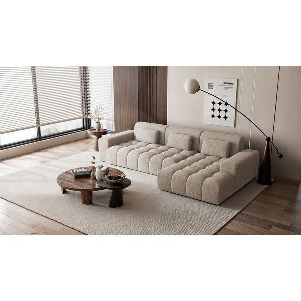 Bēšs stūra dīvāns no šenila auduma (ar labo stūri/ar zvilni) Chevi – Ghado-image-1