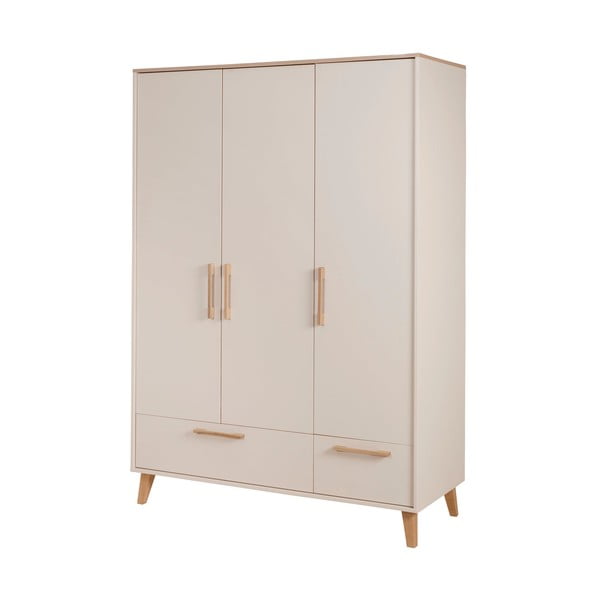 Krēmkrāsas/dabīga toņa bērnu drēbju skapis ar ozolkoka imitāciju 138x200x55 cm Jil – Roba-image-2