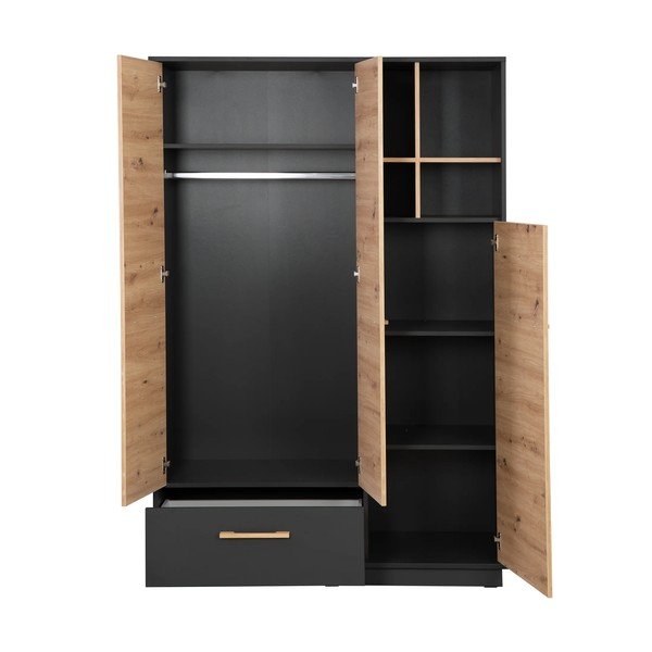 Antracīta pelēks/dabīga toņa bērnu drēbju skapis ar ozolkoka imitāciju 132x195 cm Lenn – Roba-image-3