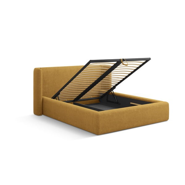 Sinepju dzeltena polsterēta divvietīga gulta ar veļas kasti ar redelēm 140x200 cm Jason – Windsor & Co Sofas-image-2