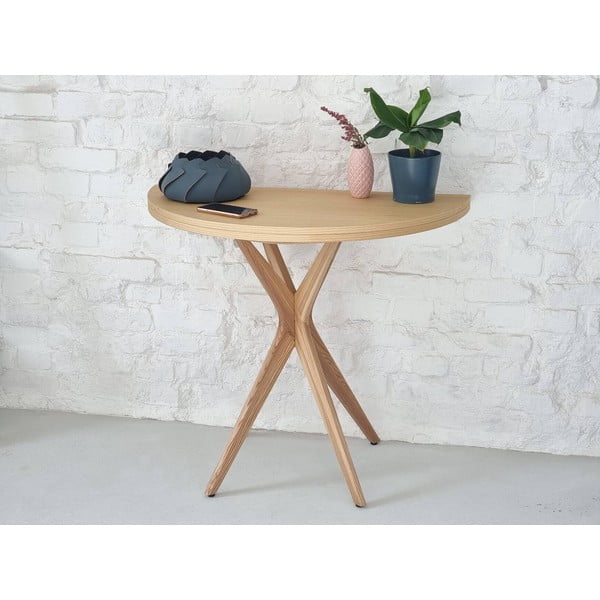 Apaļš izvelkams ēdamgalds ar oškoka imitācijas galda virsmu 45x90 cm Jubi – Ragaba-image-1