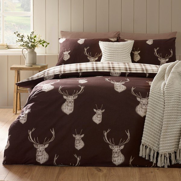 Tumši brūna divguļamā gultas veļa 220x230 cm Stag – Catherine Lansfield-image-1