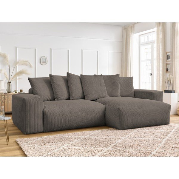 Pelēkbrūns velveta salokāms/ar uzglabāšanas vietu stūra dīvāns Voltaire – Bobochic Paris-image-1