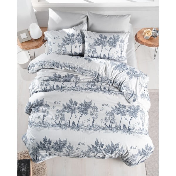 Balta/zila divvietīga kokvilnas gultas veļa 200x200 cm Fantasy – Mijolnir