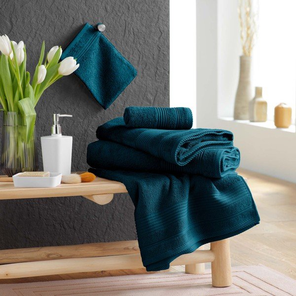 Tumši zils frotē kokvilnas dvielis 30x50 cm Tendresse – douceur d'intérieur-image-2