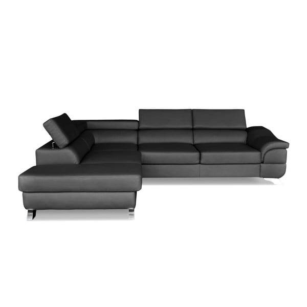 Tumši pelēka ādas stūra dīvāns-guļamā gulta Windsor & Co. Dīvāni Omnikron, kreisais stūris