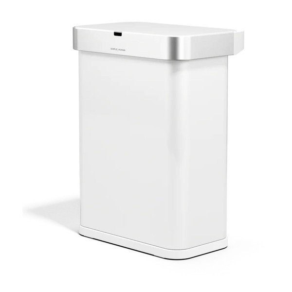 Matēti balta bezkontakta tērauda atkritumu tvertne 58 l Sensor – simplehuman-image-2