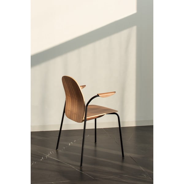 Brūni/konjakbrūni pusdienu krēsli ar roku balstiem/saliekami vieni uz otra (2 gab.) ar riekstkoka imitāciju Book – Gazzda-image-1