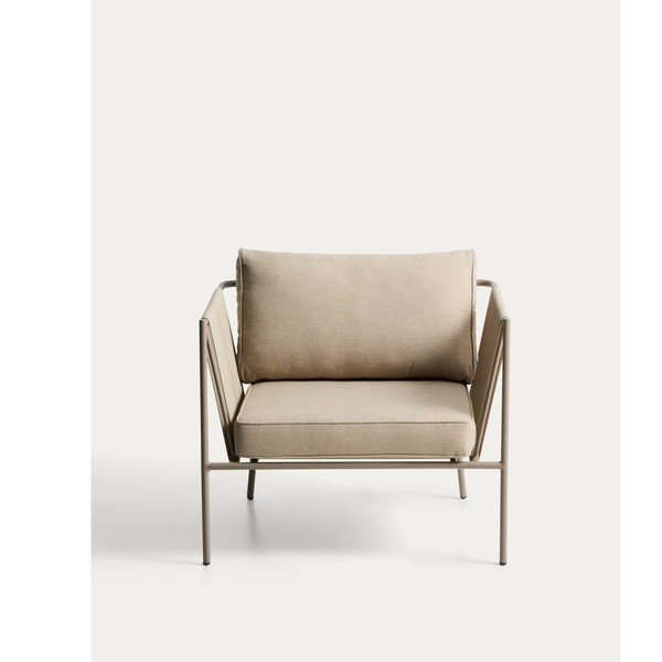 Krēmkrāsas/pelēkbrūns metāla/polsterēts dārza atpūtas krēsls Zivia – Kave Home-image-4
