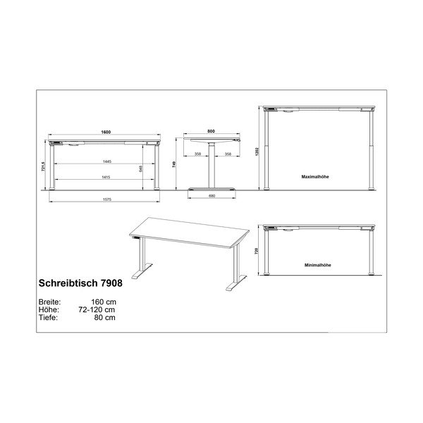 Regulējams darba galds ar elektriski regulējamu augstumu ar ozolkoka imitācijas galda virsmu 80x160 cm Jet – Germania-image-3