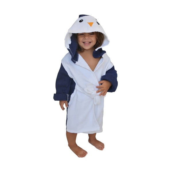 Balts/zils kokvilnas halāts bērniem L izmērs Penguin – Rocket Baby