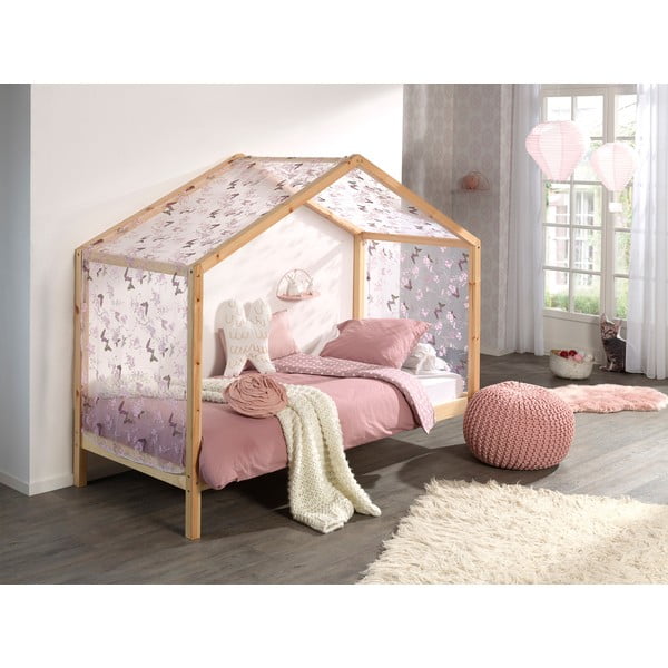 Dabīga toņa priedes masīvkoka bērnu gulta mājas formā/izvelkama ar veļas kasti 90x200 cm DALLAS – Vipack-image-3