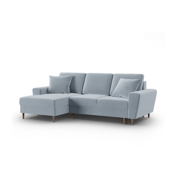 Gaiši zils samta salokāms stūra dīvāns ar uzglabāšanas vietu (ar kreiso stūri/ar zvilni) Kyoto – Cosmopolitan Design-image-4