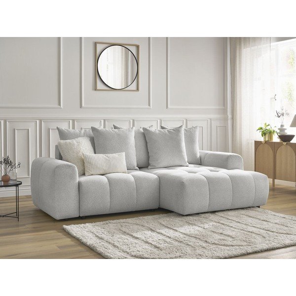 Gaiši pelēks salokāms stūra dīvāns no šenila auduma ar uzglabāšanas vietu  (ar labo stūri/ar zvilni) Roxelane – Bobochic Paris-image-4