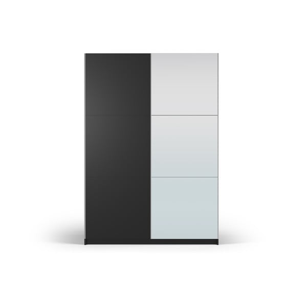 Melns drēbju skapis ar spoguli un bīdāmām durvīm 151x215 cm Lisburn – Cosmopolitan Design