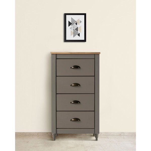 Pelēka priedes masīvkoka kumode ar 4 atvilktnēm Marckeric Joyce, augstums 83 cm-image-1