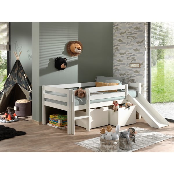 Balta bērnu paaugstināta gulta ar slidkalniņu Vipack Pino, 90 x 200 cm-image-4