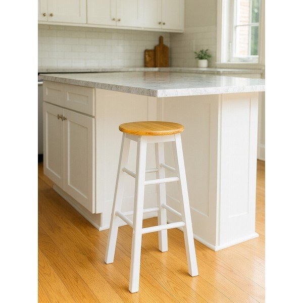 Balta/dabīga toņa gumijkoka masīvkoka bāra taburete (sēdekļa augstums 74 cm) Chester – Premier Housewares-image-1