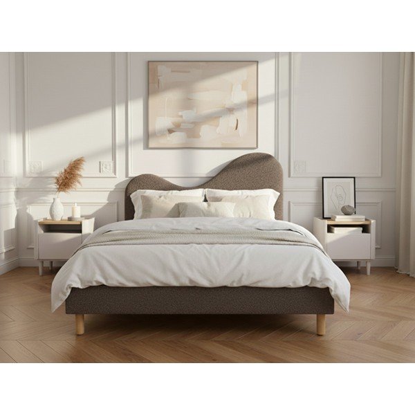 Brūna polsterēta polsterēta divvietīga gulta ar redelēm 160x200 cm Celina – Bobochic Paris-image-1