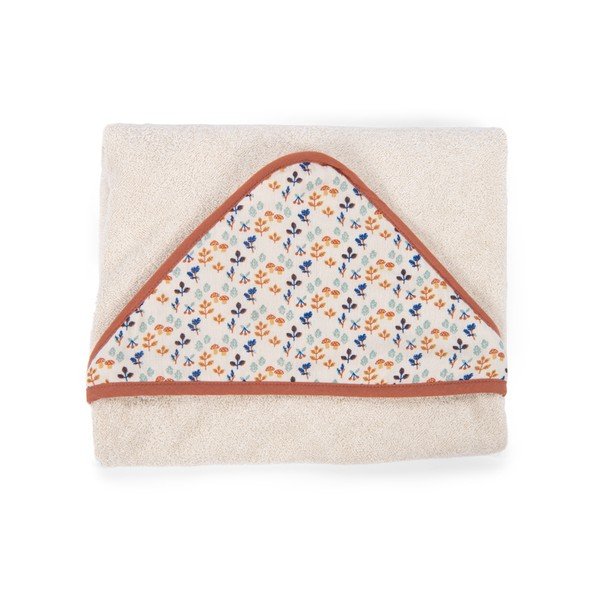 Krēmkrāsas kokvilnas bērnu dvielis ar kapuci 80x80 cm Pomme des Bois – Moulin Roty-image-2