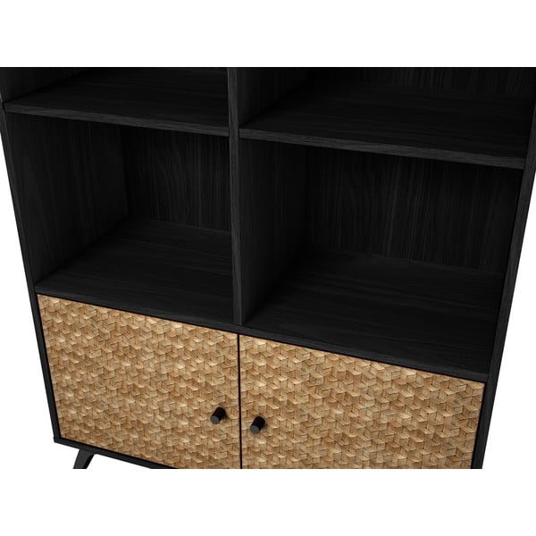 Melns grāmatplaukts ar eksotiskā koka imitāciju 92x160 cm Hanoi – Marckeric-image-1