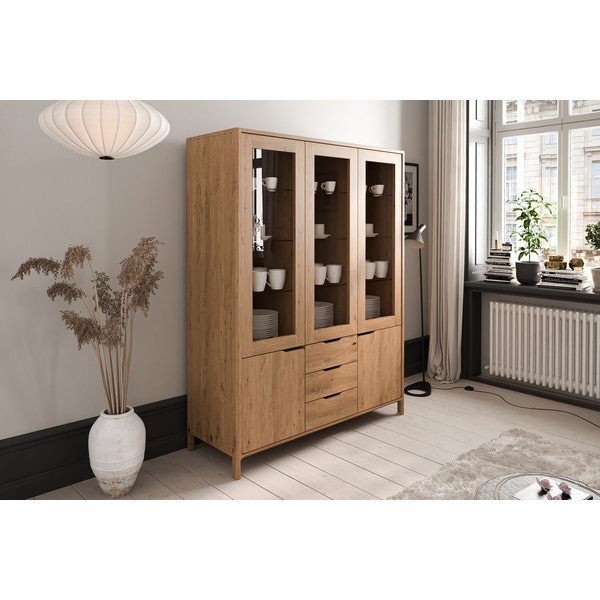 Dabīga toņa ozola masīvkoka vitrīna 140x188 cm Twig – The Beds-image-3