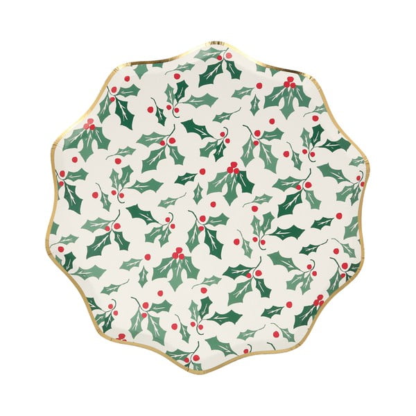 Papīra vienreizlietojamie šķīvji (8 gab.) Holly Pattern – Meri Meri