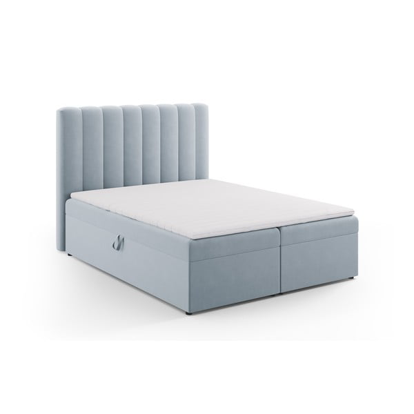 Gaiši zila atsperu gulta ar veļas kasti 160x200 cm Gina – Milo Casa