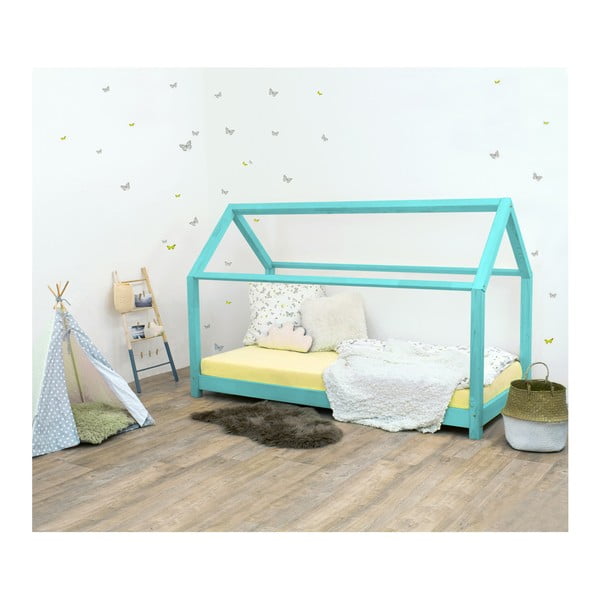 Bērnu gulta bez sāniem no egles koka Benlemi Tery, 80 x 160 cm, tirkīza krāsā
