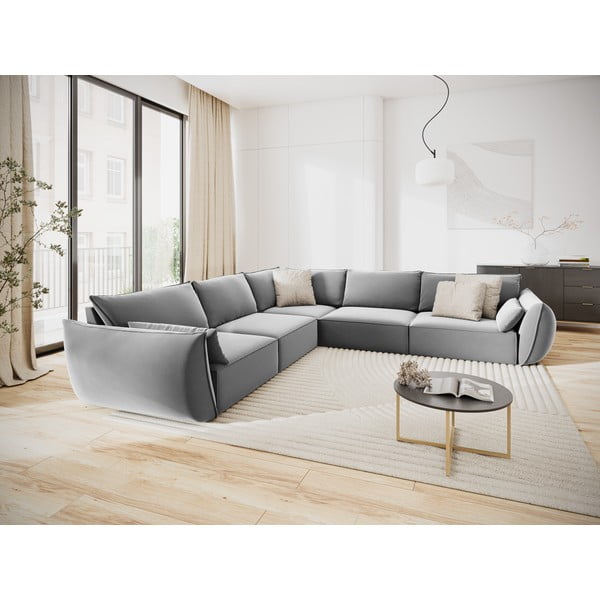 Gaiši pelēks samta stūra dīvāns Vanda – Mazzini Sofas-image-1