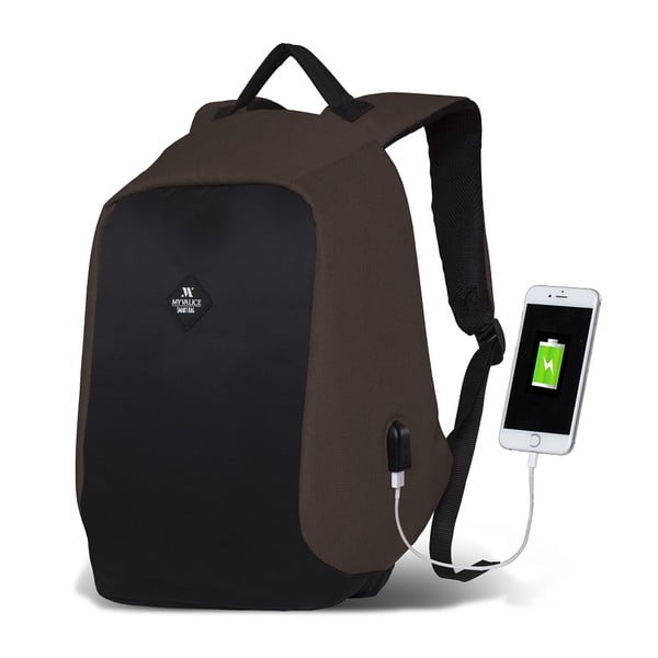 Tumši brūni melna mugursoma ar USB portu My Valice SECRET Smart Bag