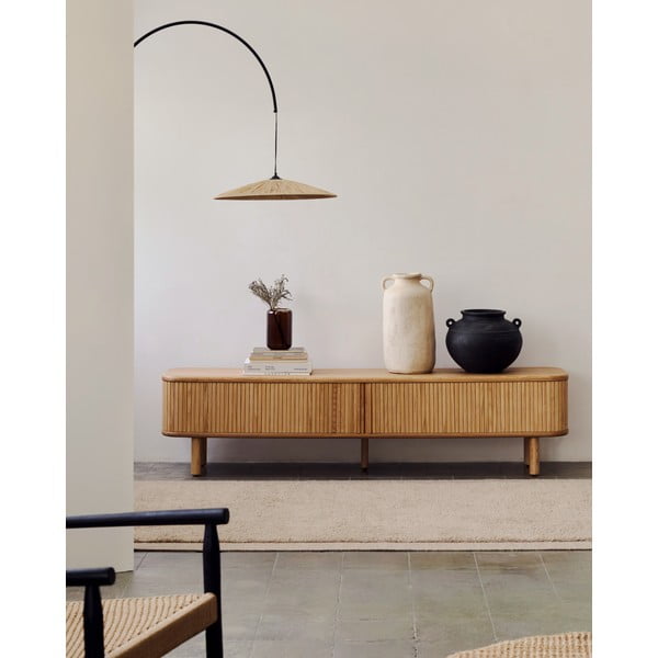 Dabīga toņa TV galdiņš ar oškoka imitāciju 200x50x40 cm Mailen – Kave Home-image-1