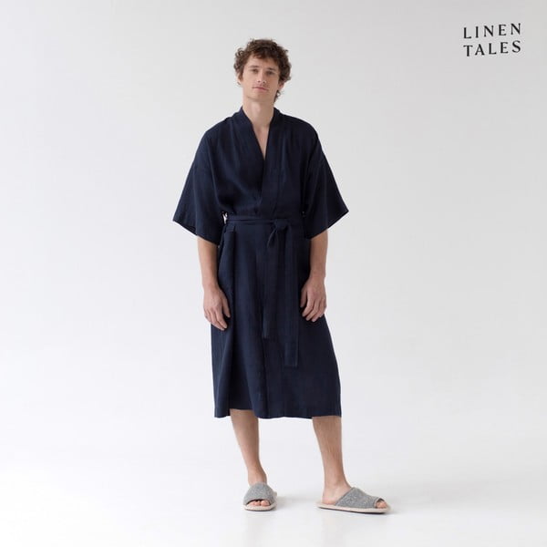 Tumši zils lina halāts izmērs L/XL Summer – Linen Tales
