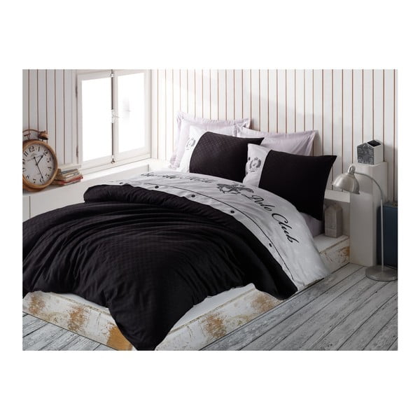 Kokvilnas satīna gultasveļa divguļamai gultai Melna, 200 x 220 cm
