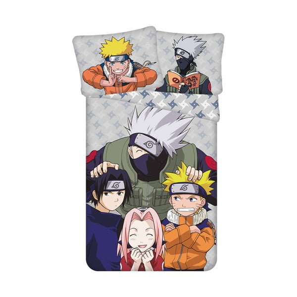 Vienguļamā kokvilnas bērnu gultas veļa 140x200 cm Naruto "Grey" – Jerry Fabrics