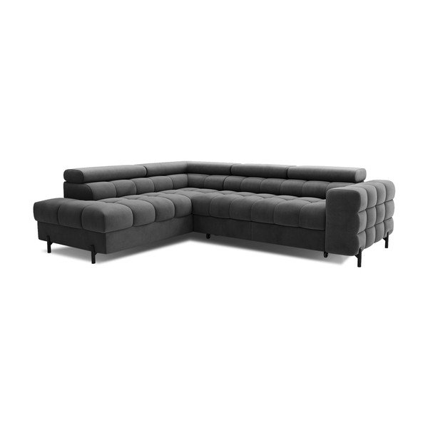 Tumši pelēks samta salokāms/ar uzglabāšanas vietu stūra dīvāns (ar kreiso stūri/L veida) Ferucce – ELTAP-image-3