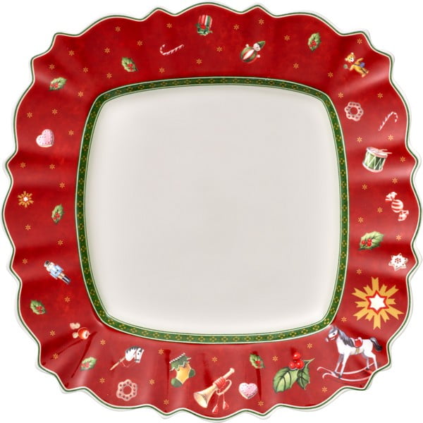Sarkans porcelāna šķīvis ar Ziemassvētku motīvu Villeroy & Boch, 28 x 28 cm