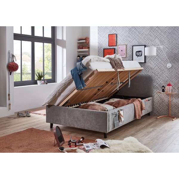 Pelēka bērnu gulta ar veļas kasti ar redelēm 120x200 cm Cosy – Meise Möbel-image-2