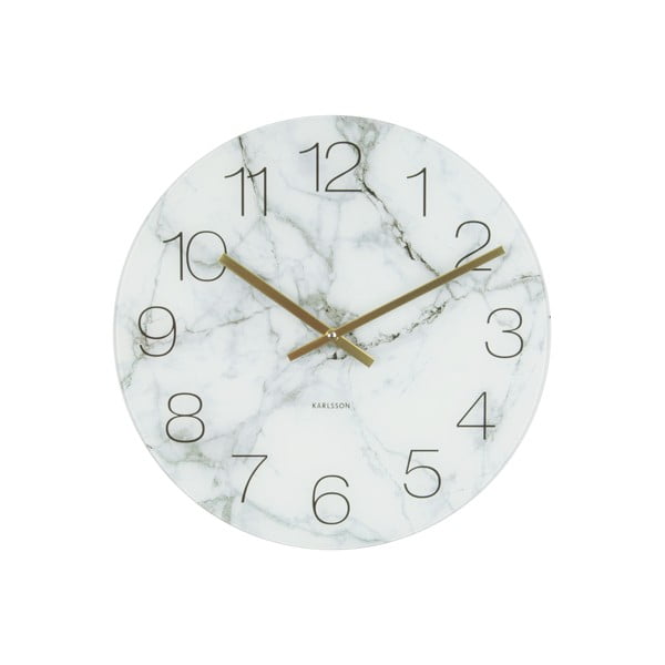 Balts Present Time stikla marmora pulkstenis, ⌀ 17 cm