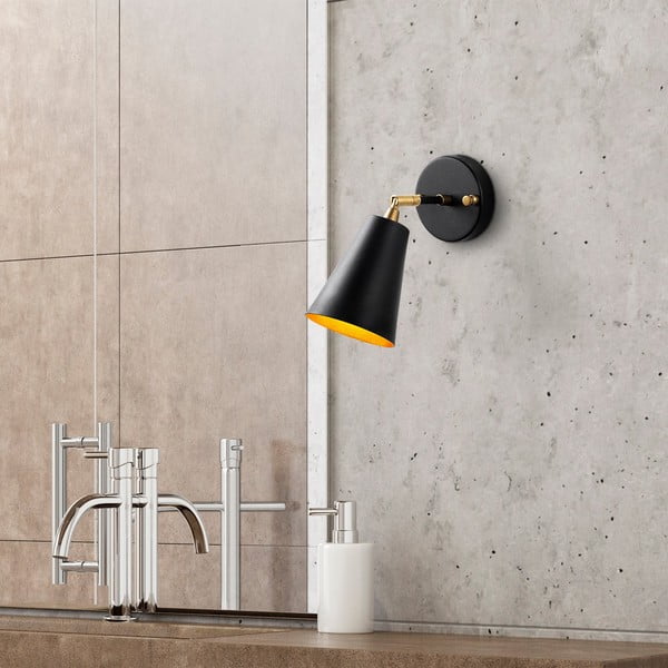 Melna/zelta krāsas sienas lampa ø 10 cm Evander – Opviq lights-image-3