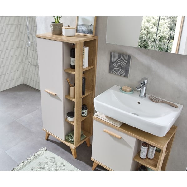 Krēmkrāsas skapītis zem izlietnes ar ozolkoka imitāciju 60,5x65 cm Quickset 966 – Pelipal-image-3