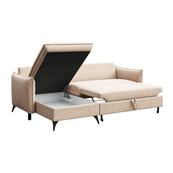 Bēšs salokāms stūra dīvāns ar uzglabāšanas vietu no buklē auduma (ar kreiso stūri/ar zvilni) Brim – Rodier-image-3