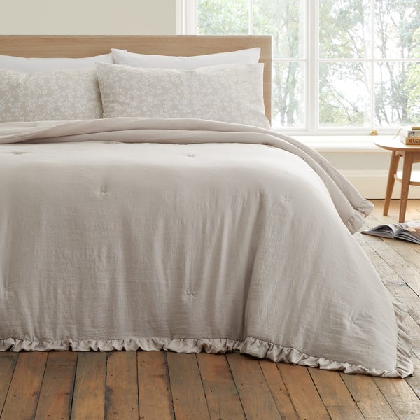 Bēšs gultas pārklājs divguļamai gultai 220x230 cm Soft Washed Frill – Bianca