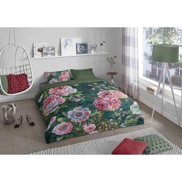 Zaļa vienguļamā kokvilnas gultas veļa 140x220 cm Fleur – Good Morning-image-1
