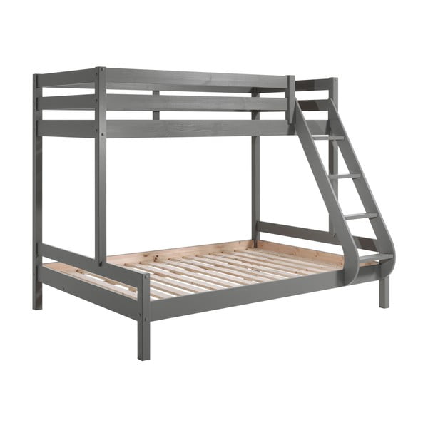 Pelēka divstāvu gulta bērniem 140x200/90x200 cm Pino – Vipack