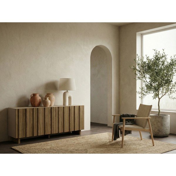 Krēmkrāsas/dabīga toņa priedes masīvkoka kumode 180x78x43 cm Marlo – Marckeric-image-1